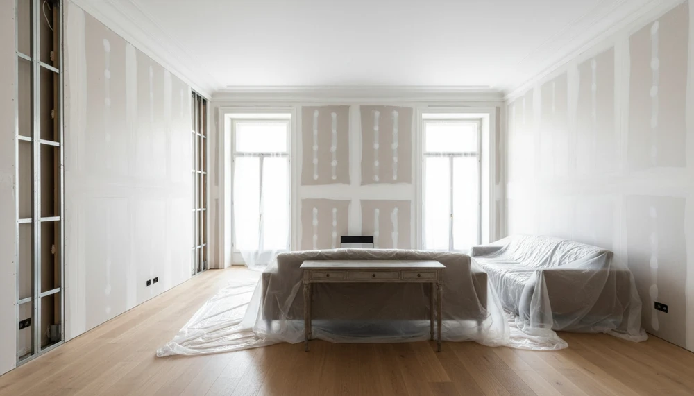 Intérieur moderne à aire ouverte avec salon et salle à manger