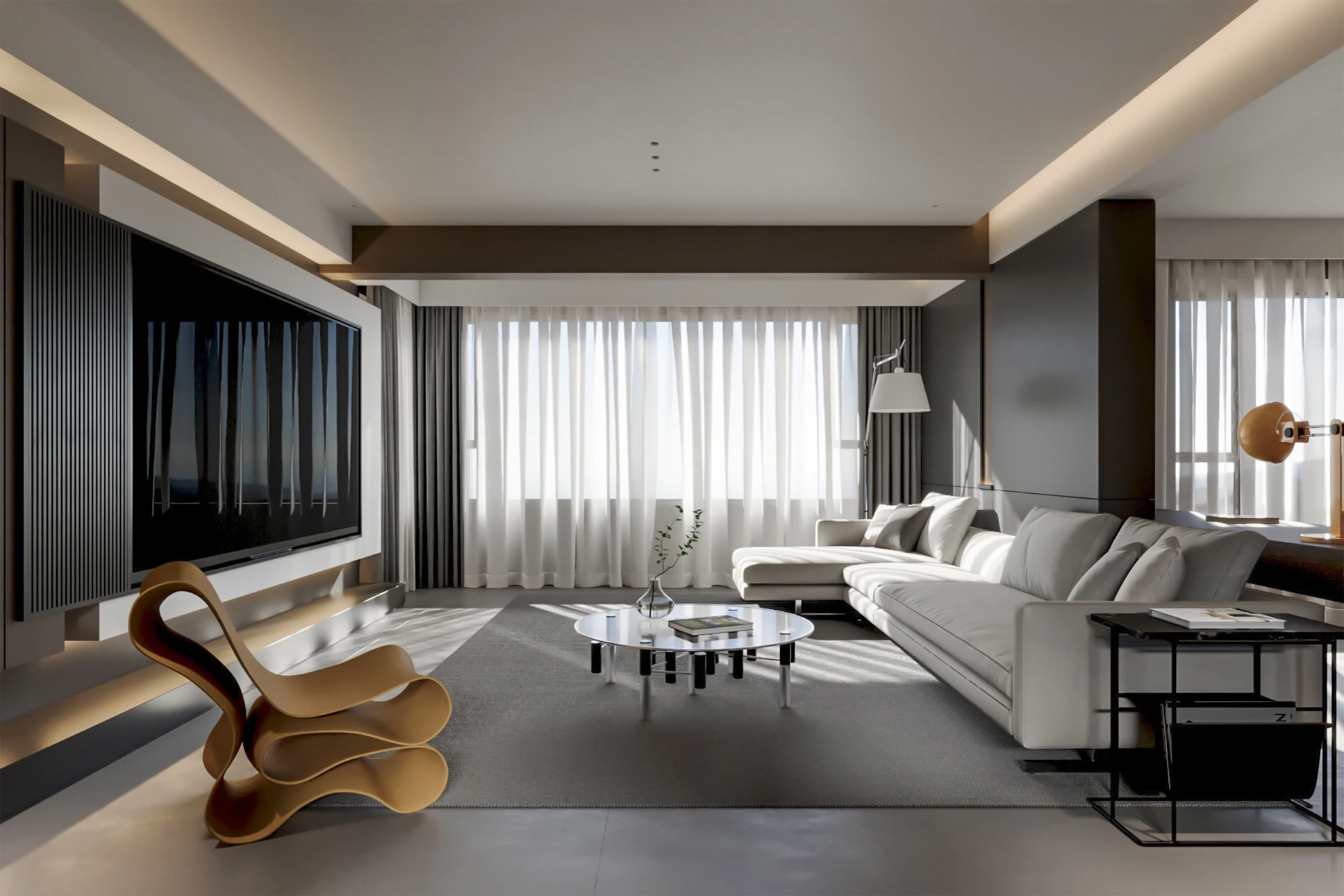 Plafond moderne d'intérieur avec éclairage LED intégré