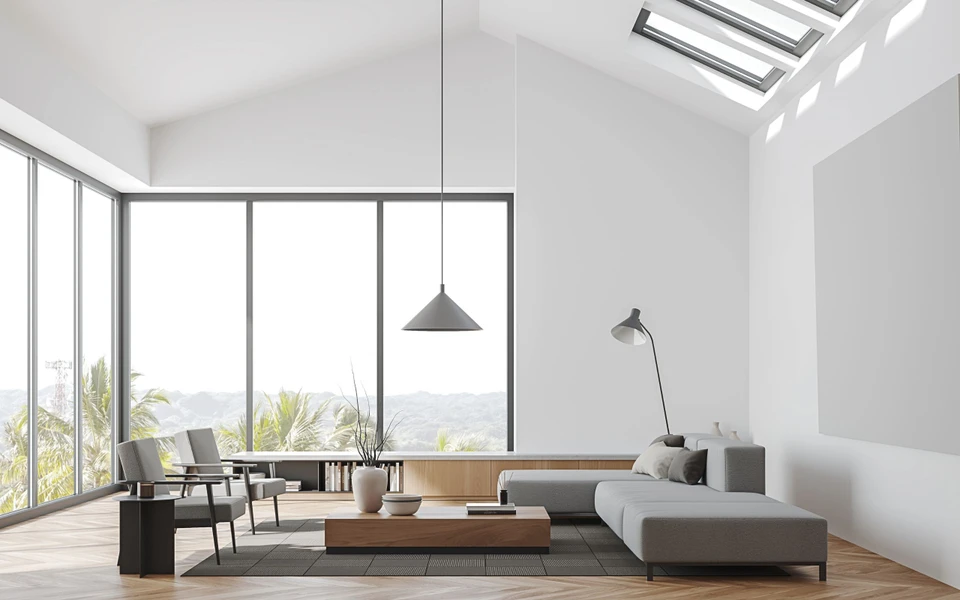 Espace intérieur minimaliste avec surface textile claire aux motifs géométriques répétitifs