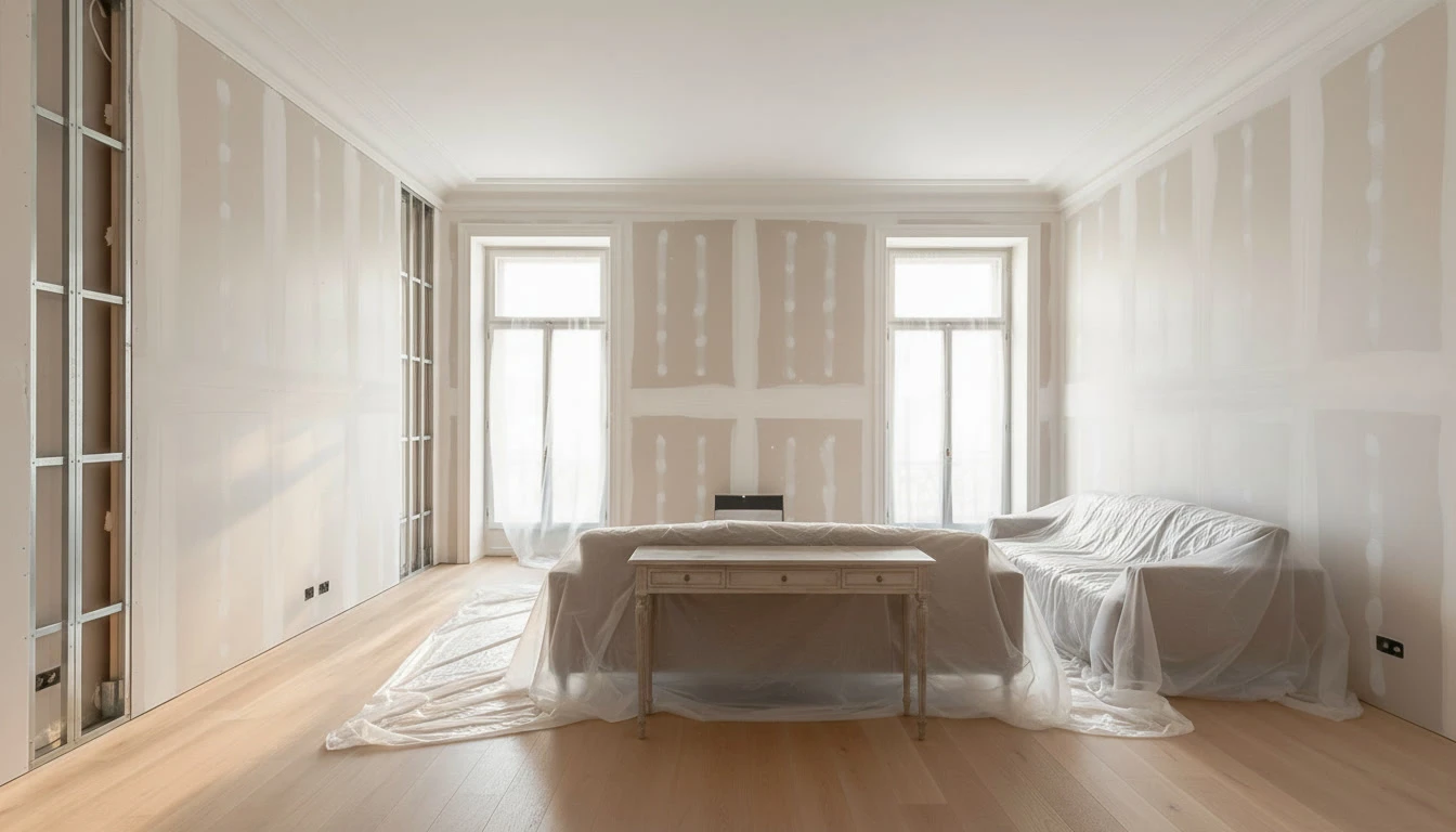 Rénovation d'appartement montrant transformation complète d'un espace de vie